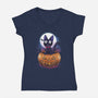 Jiji Pumpkin-Womens-V-Neck-Tee-dandingeroz