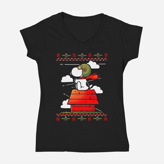 Red Christmas Ugly Sweater-Womens-V-Neck-Tee-Vallina84