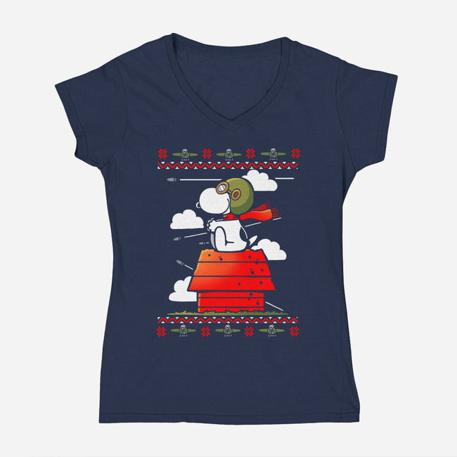 Red Christmas Ugly Sweater-Womens-V-Neck-Tee-Vallina84