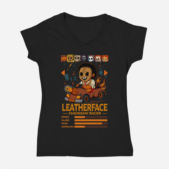 Chainsaw Racer-Womens-V-Neck-Tee-JamesQJO