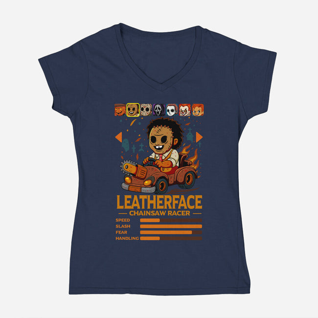 Chainsaw Racer-Womens-V-Neck-Tee-JamesQJO