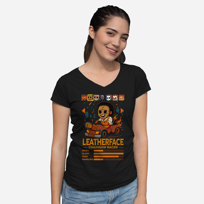Chainsaw Racer-Womens-V-Neck-Tee-JamesQJO