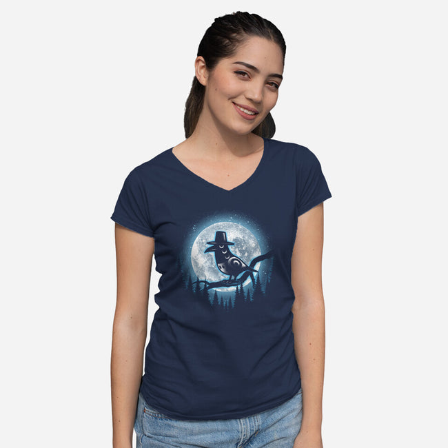 Moonlight Magpie-Womens-V-Neck-Tee-fanfreak1