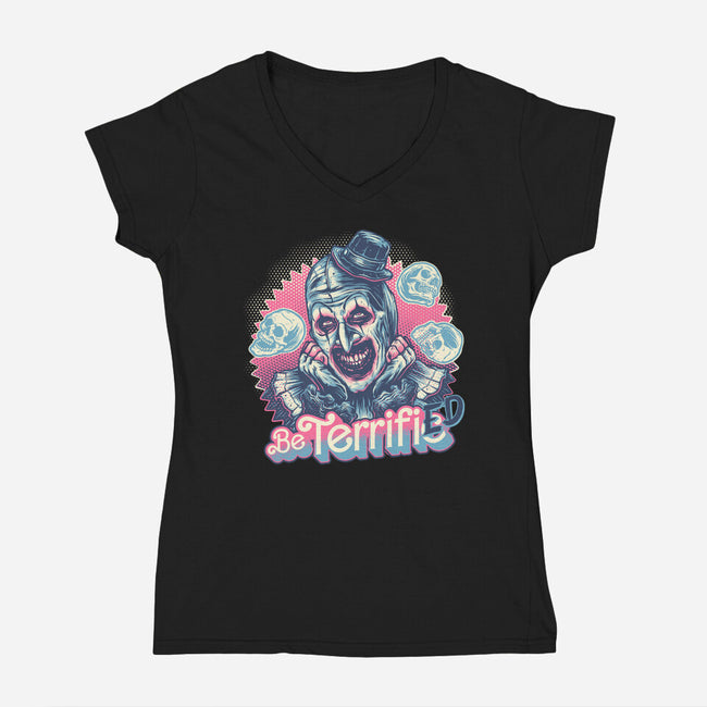 Be Terrified-Womens-V-Neck-Tee-glitchygorilla