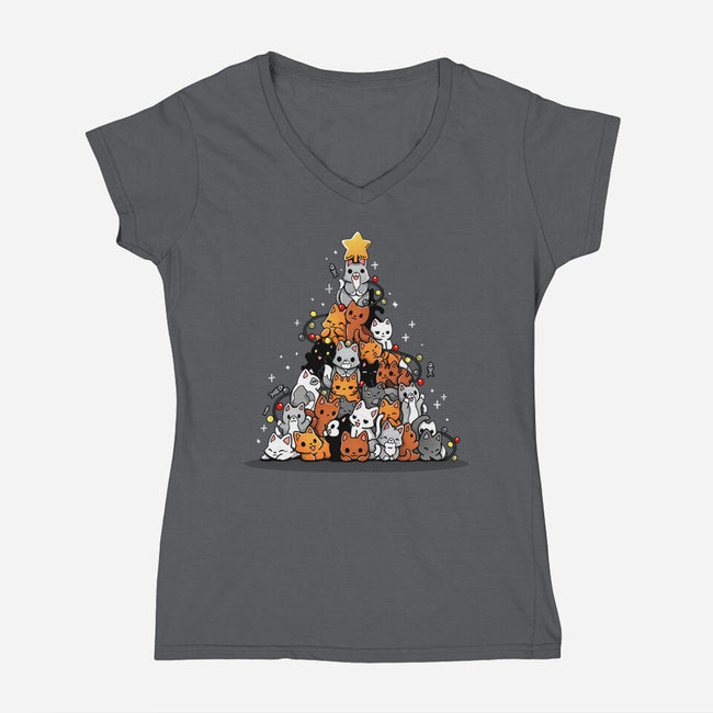 Christmas Tree Kittens-Womens-V-Neck-Tee-Vallina84