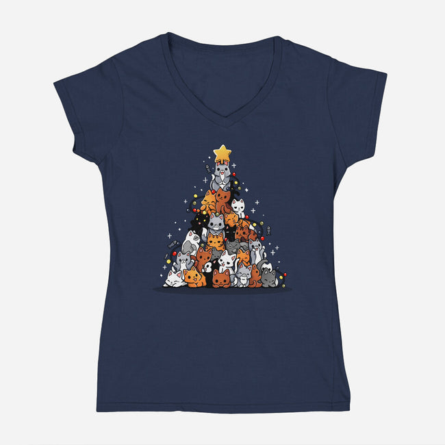 Christmas Tree Kittens-Womens-V-Neck-Tee-Vallina84