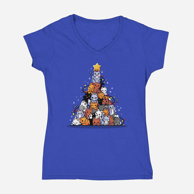 Christmas Tree Kittens-Womens-V-Neck-Tee-Vallina84