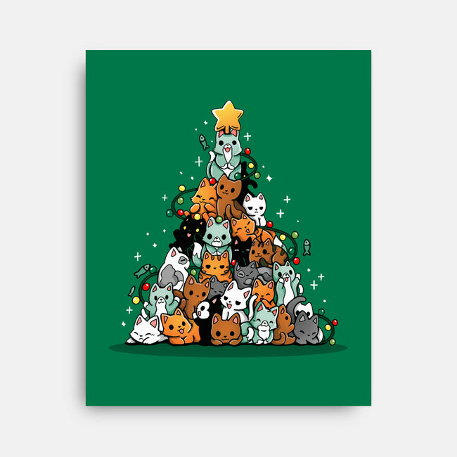 Christmas Tree Kittens-None-Stretched-Canvas-Vallina84