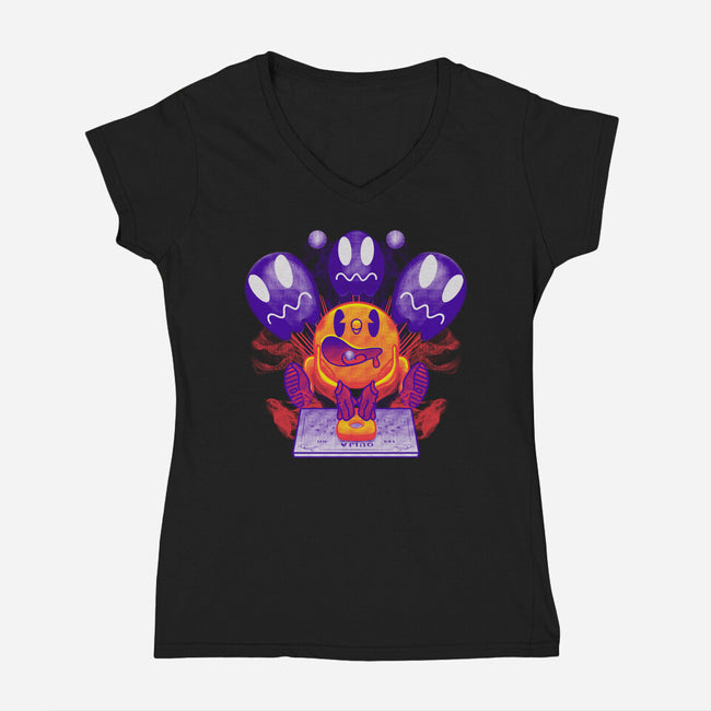 Pacman Ouija-Womens-V-Neck-Tee-Samuel
