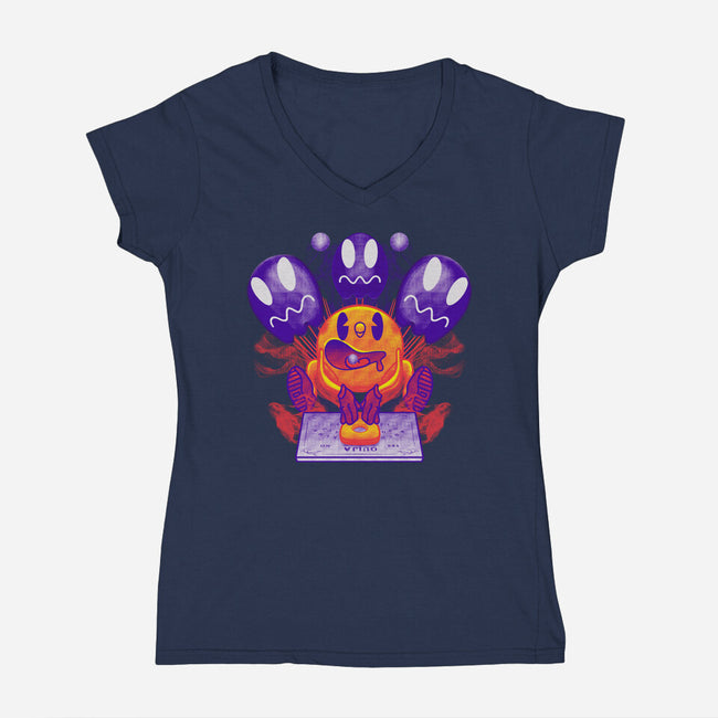 Pacman Ouija-Womens-V-Neck-Tee-Samuel