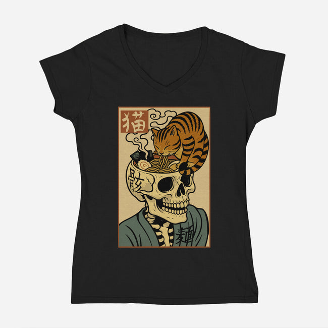 Skull Noodles And Cat Uikioe-Womens-V-Neck-Tee-fanfabio