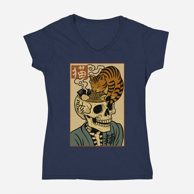 Skull Noodles And Cat Uikioe-Womens-V-Neck-Tee-fanfabio
