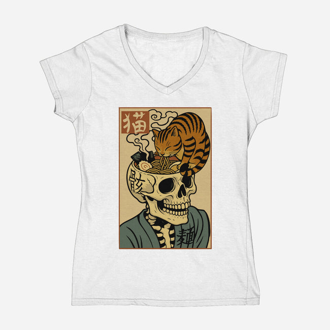 Skull Noodles And Cat Uikioe-Womens-V-Neck-Tee-fanfabio