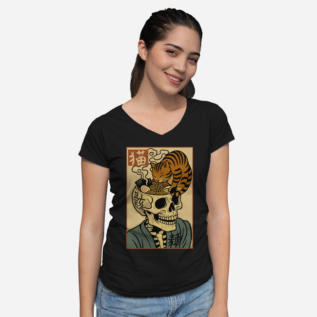 Skull Noodles And Cat Uikioe-Womens-V-Neck-Tee-fanfabio