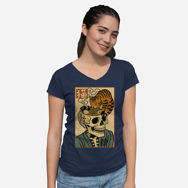 Skull Noodles And Cat Uikioe-Womens-V-Neck-Tee-fanfabio
