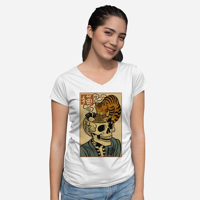 Skull Noodles And Cat Uikioe-Womens-V-Neck-Tee-fanfabio