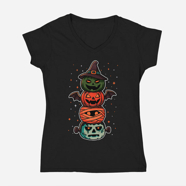Pumpkin Totem-Womens-V-Neck-Tee-fanfreak1