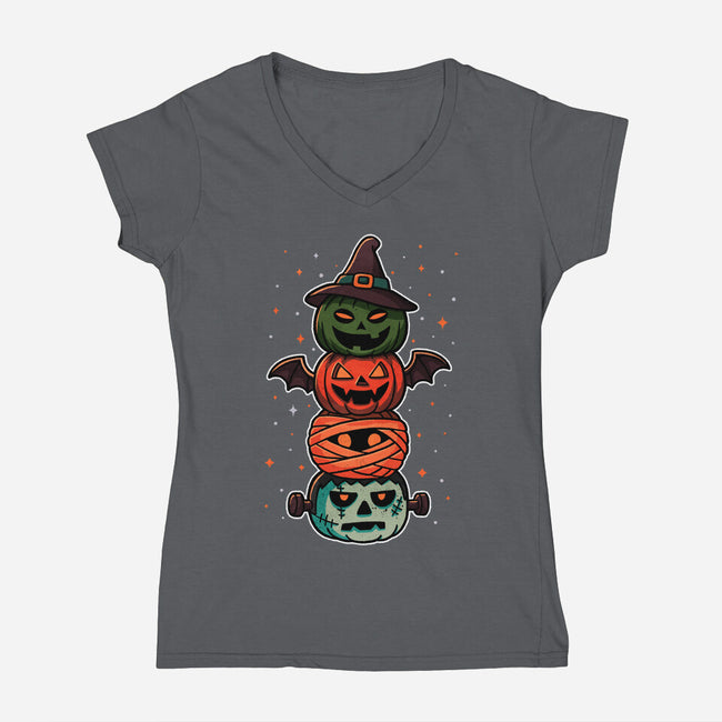 Pumpkin Totem-Womens-V-Neck-Tee-fanfreak1