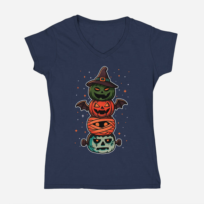 Pumpkin Totem-Womens-V-Neck-Tee-fanfreak1