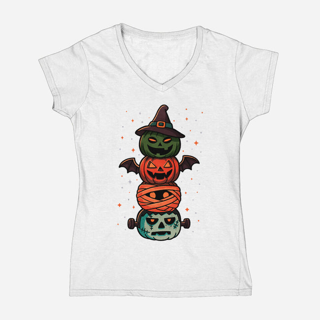 Pumpkin Totem-Womens-V-Neck-Tee-fanfreak1