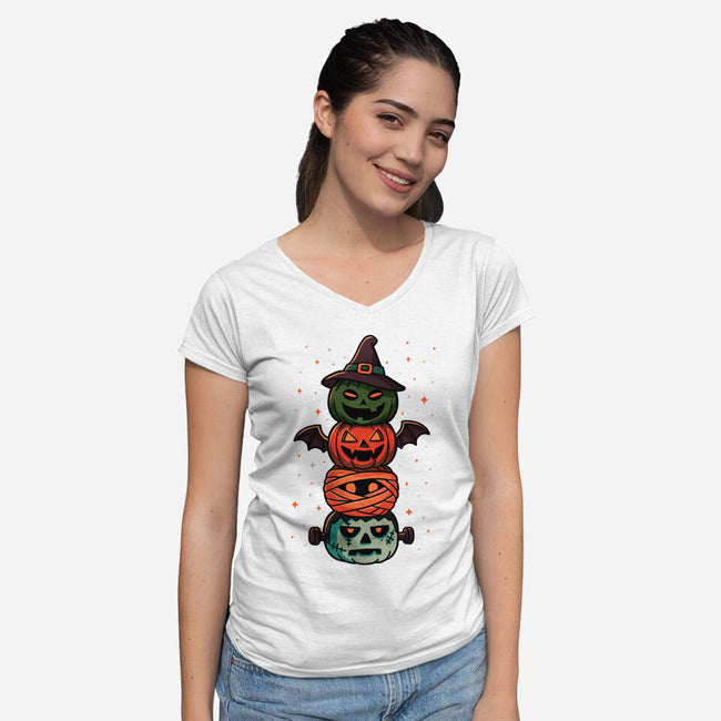 Pumpkin Totem-Womens-V-Neck-Tee-fanfreak1