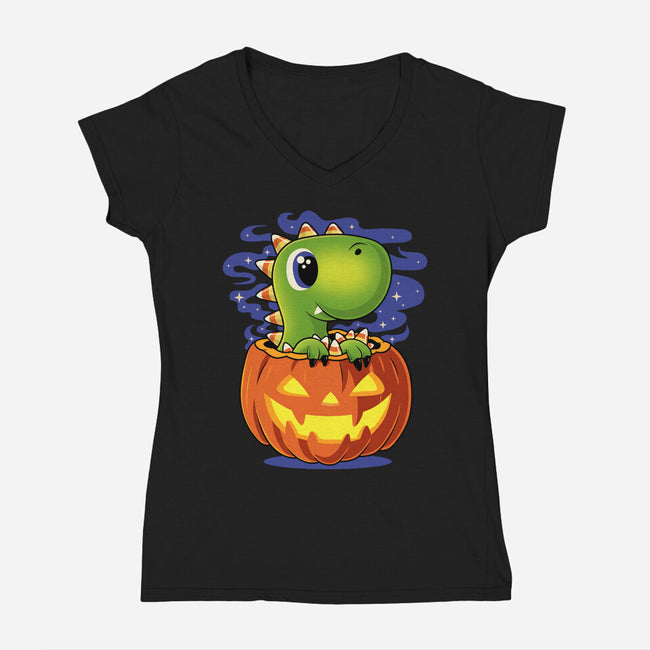 Trick Or T-Rex-Womens-V-Neck-Tee-erion_designs