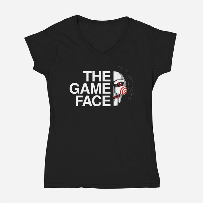 The Game Face-Womens-V-Neck-Tee-jasesa