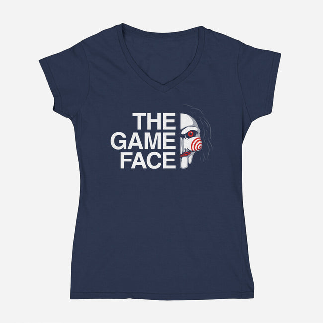 The Game Face-Womens-V-Neck-Tee-jasesa