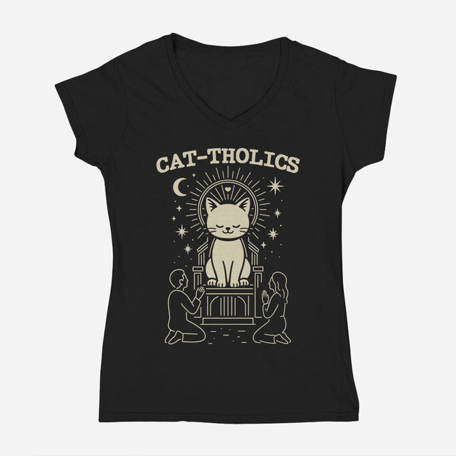 Cattholics-Womens-V-Neck-Tee-fanfabio