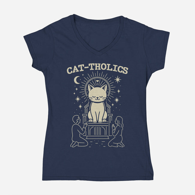 Cattholics-Womens-V-Neck-Tee-fanfabio