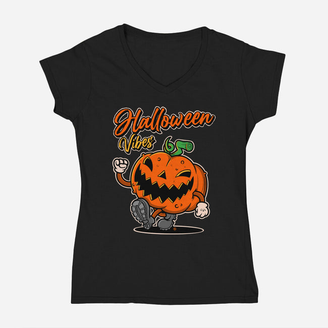 Halloween Retro Vibes-Womens-V-Neck-Tee-FernandoSala
