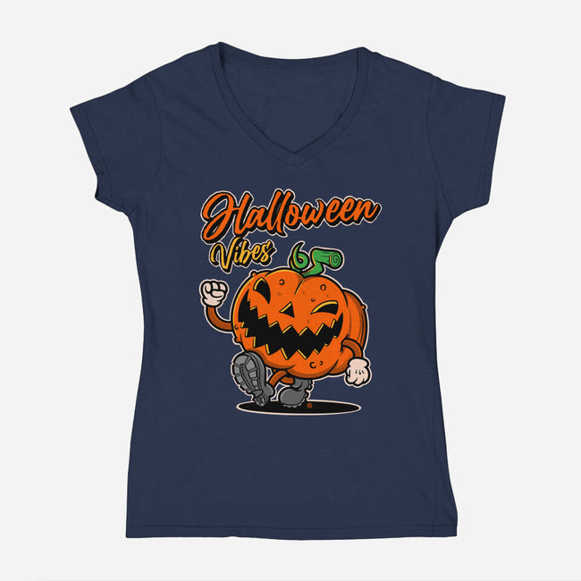 Halloween Retro Vibes-Womens-V-Neck-Tee-FernandoSala