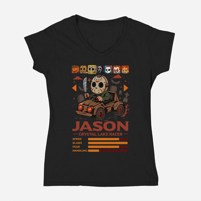 Crystal Lake Racer-Womens-V-Neck-Tee-JamesQJO