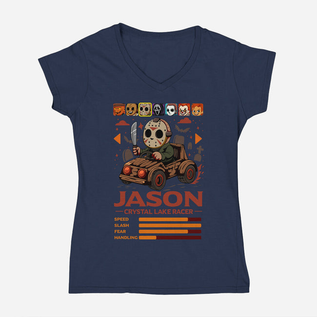 Crystal Lake Racer-Womens-V-Neck-Tee-JamesQJO