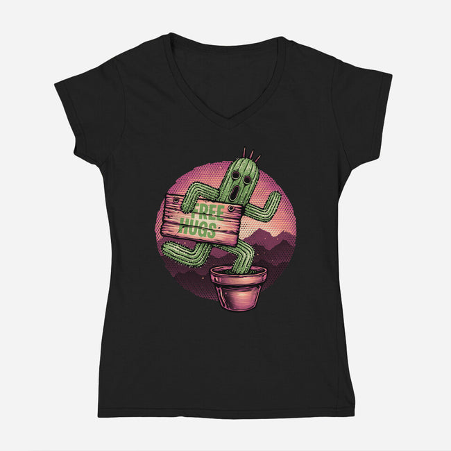 Huggable Cactus-Womens-V-Neck-Tee-glitchygorilla