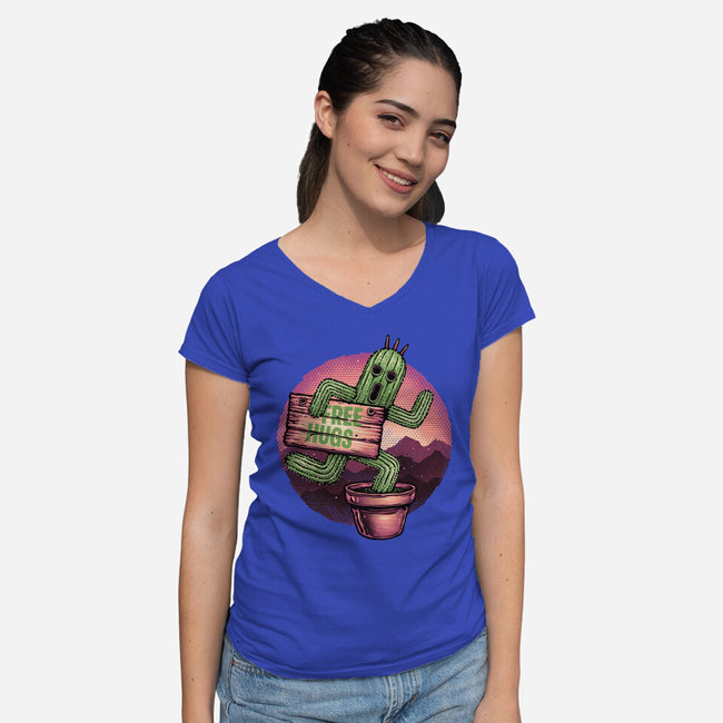Huggable Cactus-Womens-V-Neck-Tee-glitchygorilla