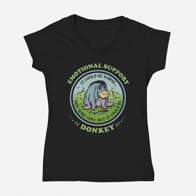 Emotional Support Donkey-Womens-V-Neck-Tee-kg07