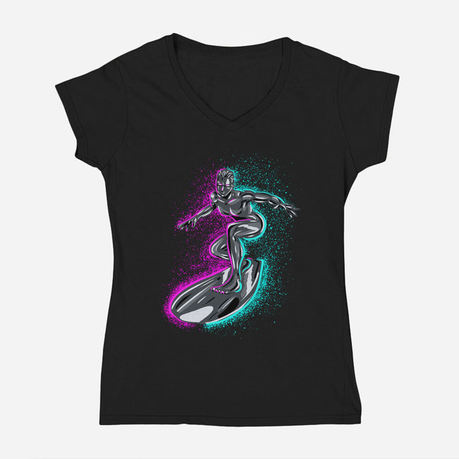 Neon Surfer-Womens-V-Neck-Tee-nickzzarto