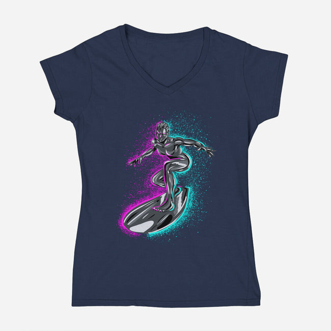 Neon Surfer-Womens-V-Neck-Tee-nickzzarto