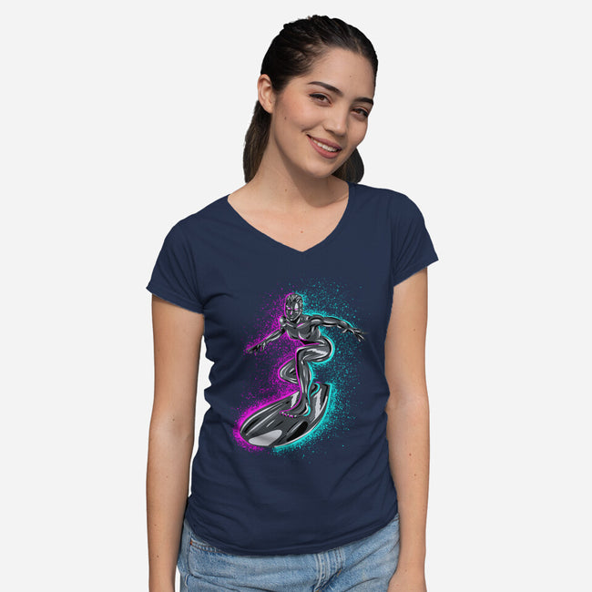 Neon Surfer-Womens-V-Neck-Tee-nickzzarto