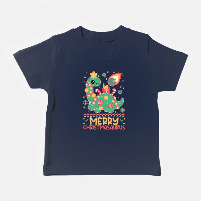 Merry Christmasaurus-Baby-Basic-Tee-NemiMakeit