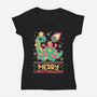 Merry Christmasaurus-Womens-V-Neck-Tee-NemiMakeit
