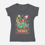Merry Christmasaurus-Womens-V-Neck-Tee-NemiMakeit
