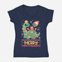 Merry Christmasaurus-Womens-V-Neck-Tee-NemiMakeit