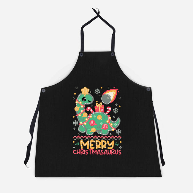 Merry Christmasaurus-Unisex-Kitchen-Apron-NemiMakeit