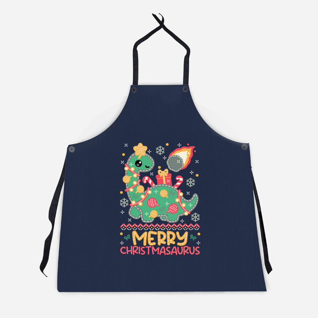 Merry Christmasaurus-Unisex-Kitchen-Apron-NemiMakeit