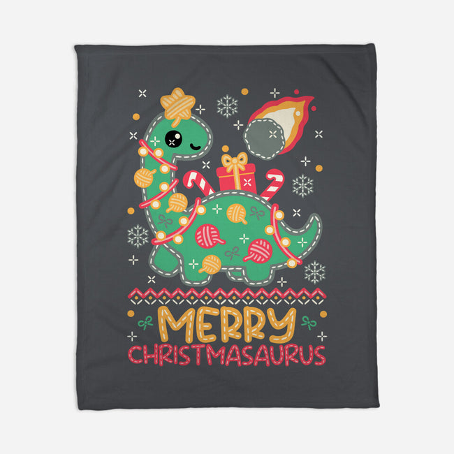 Merry Christmasaurus-None-Fleece-Blanket-NemiMakeit