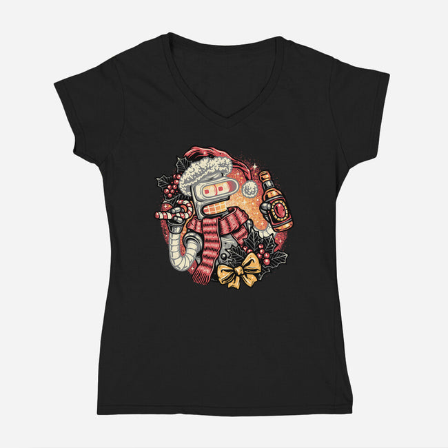 Happy Holidays Humans-Womens-V-Neck-Tee-glitchygorilla