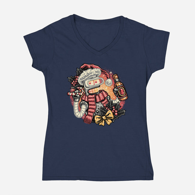 Happy Holidays Humans-Womens-V-Neck-Tee-glitchygorilla