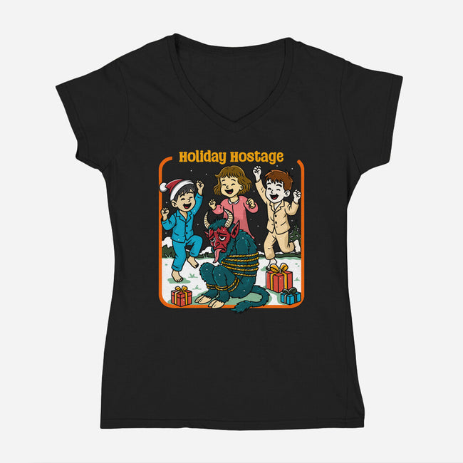 Holiday Hostage-Womens-V-Neck-Tee-Kimprut